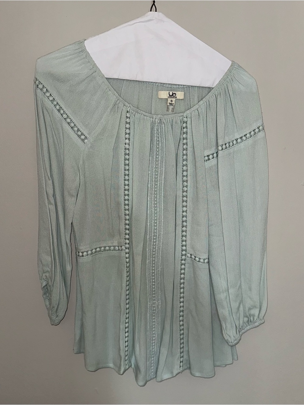 YA Los Angeles Casual Peasant Blouse in Light Sage Green